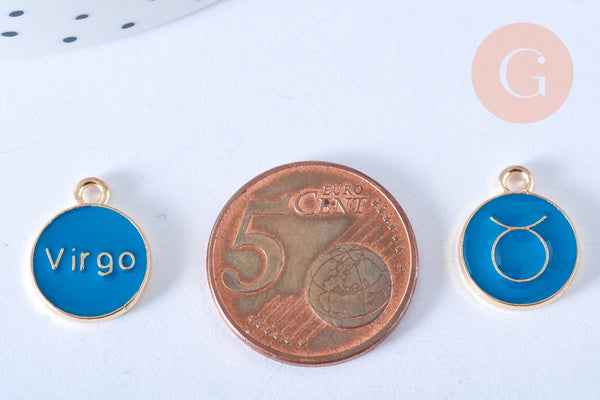 Pendentif rond constellation zamac doré émail bleu marine 15mm, x1 (G6666)