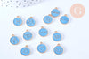 Pendentif rond constellation zamac doré zircon émail bleu clair 15mm, x1 (G6665)