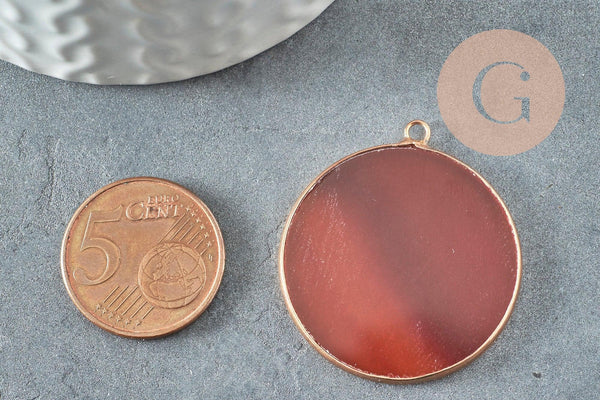 Pendentif rond cornaline,Pendentif bijoux,pendentif pierre, pierre naturelle,32mm, x1 G5155