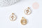 Pendentif rond croix zamac doré émail blanc 15mm, x5 (G8418)