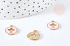 Pendentif rond croix zamac doré émail rose 15mm,pendentif doré pour création de bijoux, x5 (G8417)