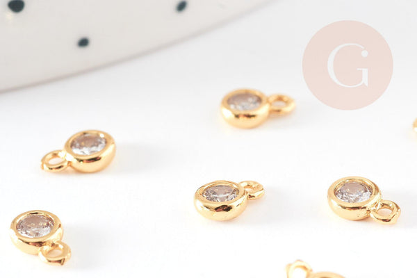 Pendentif rond doré 24 carats cristal blanc,pendentif cristal, pendentif doré cristal,6mm, x10 G5430