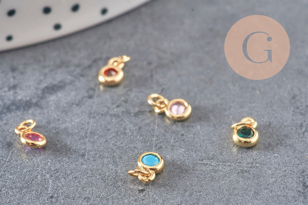 Pendentif rond doré 24 carats cristal multicolore,pendentif cristal doré ,6.5mm, x10 (G3323)