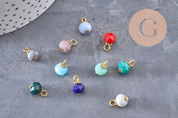 Pendentif rond doré carats cristal multicolore, pendentif doré cristal, 12mm, X10 (G5251)