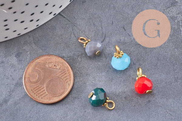 Pendentif rond doré carats cristal multicolore, pendentif doré cristal, 12mm, X10 (G5251)