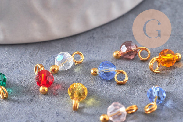 Pendentif rond doré carats cristal multicolore transparent 8mm,création bijoux, X9 (G6222)