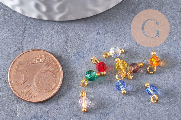 Pendentif rond doré carats cristal multicolore transparent 8mm,création bijoux, X9 (G6222)