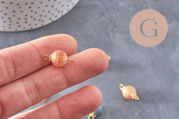 Pendentif rond doré carats verre sablé multicolore,pendentif cristal, pendentif doré cristal, 19mm, X10 (G5674)