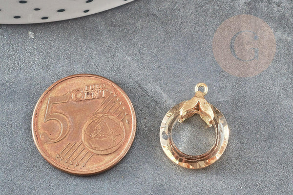 Pendentif rond doré cristal beige irisé 17mm, x1 (G3517)