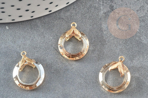 Pendentif rond doré cristal beige irisé 17mm, x1 (G3517)