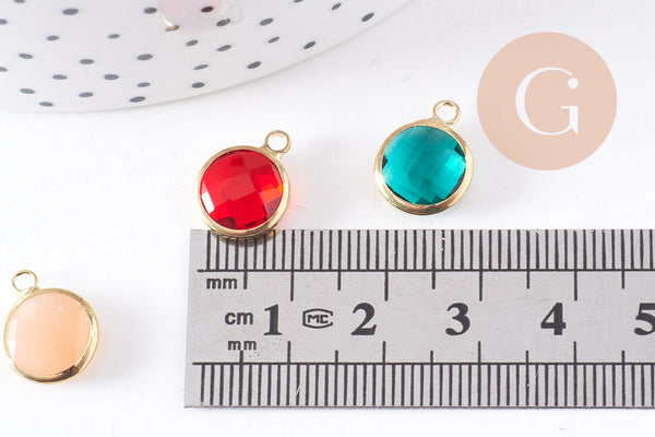 Pendentif rond doré cristal, cristal coloré,14mm, x1 (G2024)