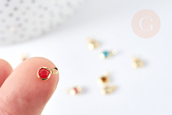 Pendentif rond doré cristal multicolore 7.5mm,pendentif doré création bijoux, les 10 G8419