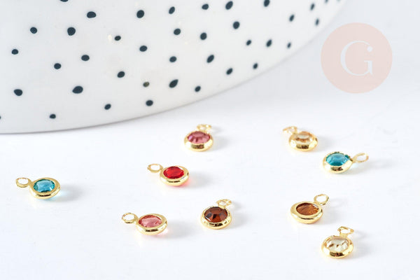 Pendentif rond doré cristal multicolore 7.5mm,pendentif doré création bijoux, les 10 G8419