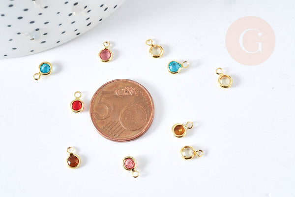 Pendentif rond doré cristal multicolore 7.5mm,pendentif doré création bijoux, les 10 G8419