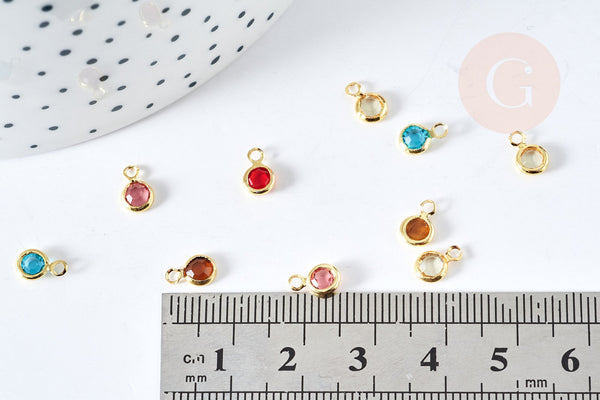 Pendentif rond doré cristal multicolore 7.5mm,pendentif doré création bijoux, les 10 G8419
