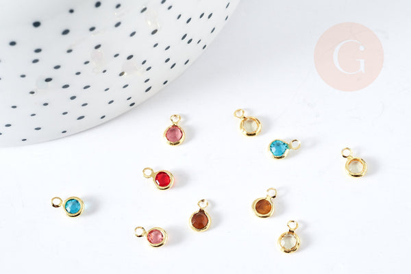 Pendentif rond doré cristal multicolore 7.5mm,pendentif doré création bijoux, les 10 G8419