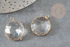 Pendentif rond doré cristal transparent à facettes 25mm, x2 (G2830)