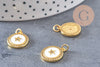 Pendentif rond doré étoile résine blanche, un Pendentif pour femme en métal doré pour la création de bijoux,16mm,x1 (G3158)