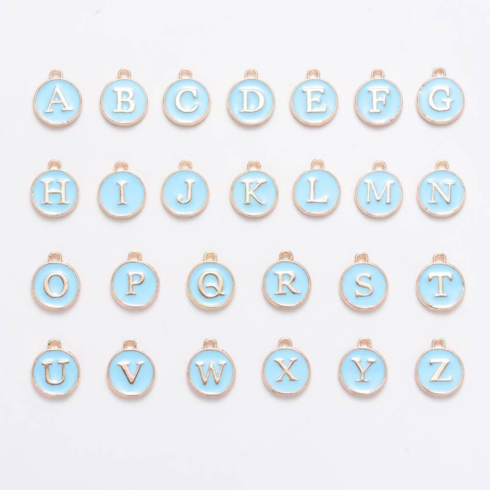 Pendentif rond doré initiale émail bleu, Pendentif femme, métal doré, pendentif initiale,création bijoux,14mm, x1 G3205