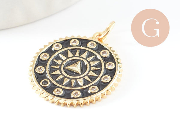 Pendentif rond doré triangle émail résine un Pendentif pour femme en métal doré pour la création de bijoux,14mm,x1 ,22.5cm,G3164