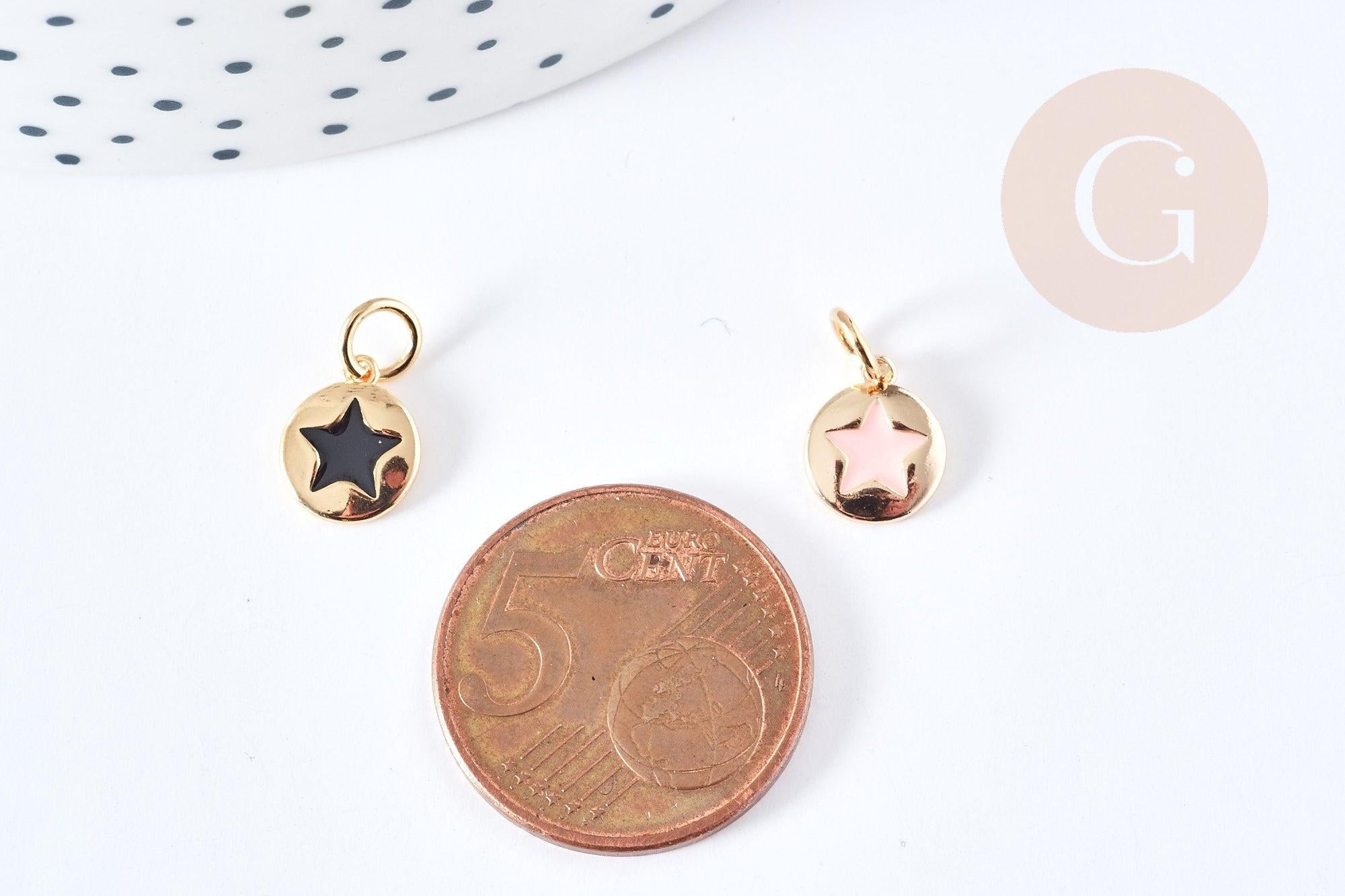 Pendentif rond étoile émail coloré laiton doré 18K 10mm,x1 (G8581)