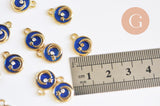 Pendentif rond étoiles de lune émaillé bleu zamac or zircon 13mm, x1 (G5917)