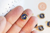 Pendentif rond étoiles de lune émaillé bleu zamac or zircon 13mm, x1 (G5917)