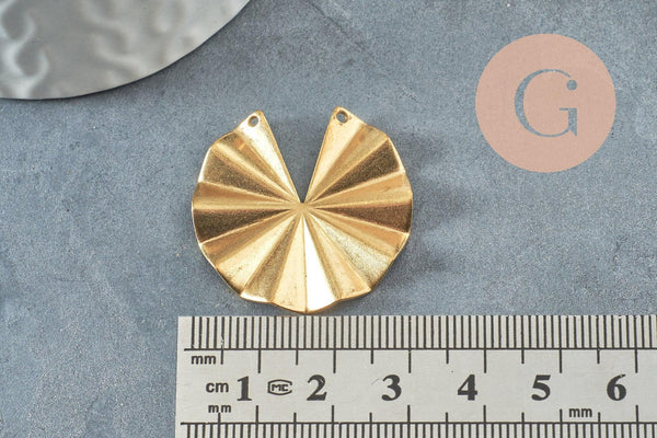 Pendentif rond éventail plié laiton brut, pendentif apprêt doré sans nickel en laiton brut,30mm, X2 (G3184)