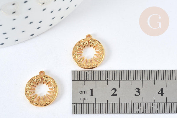 Pendentif rond fleur acier 304 doré 16mm, Pendentif fin et léger création de bijoux acier, x1 G7381