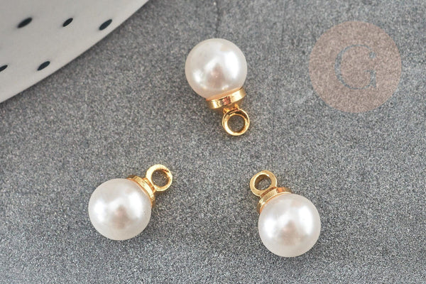 Pendentif rond imitation perle laiton doré 18K 10mm,x2 (G9365)