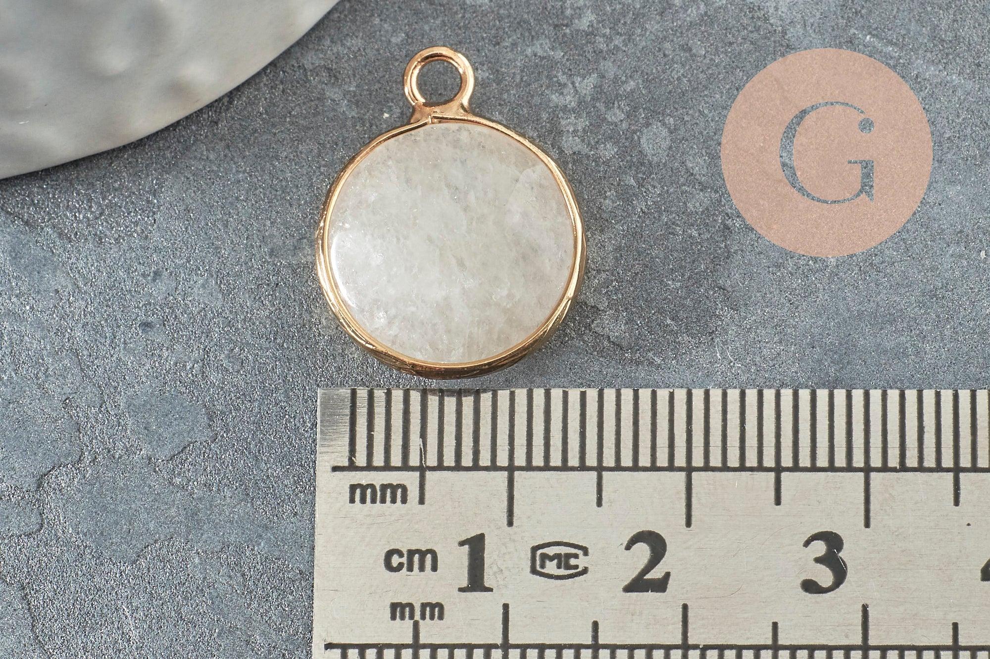 Pendentif rond jade naturel blanc 20mm, pendentif pierre, x1 G3097