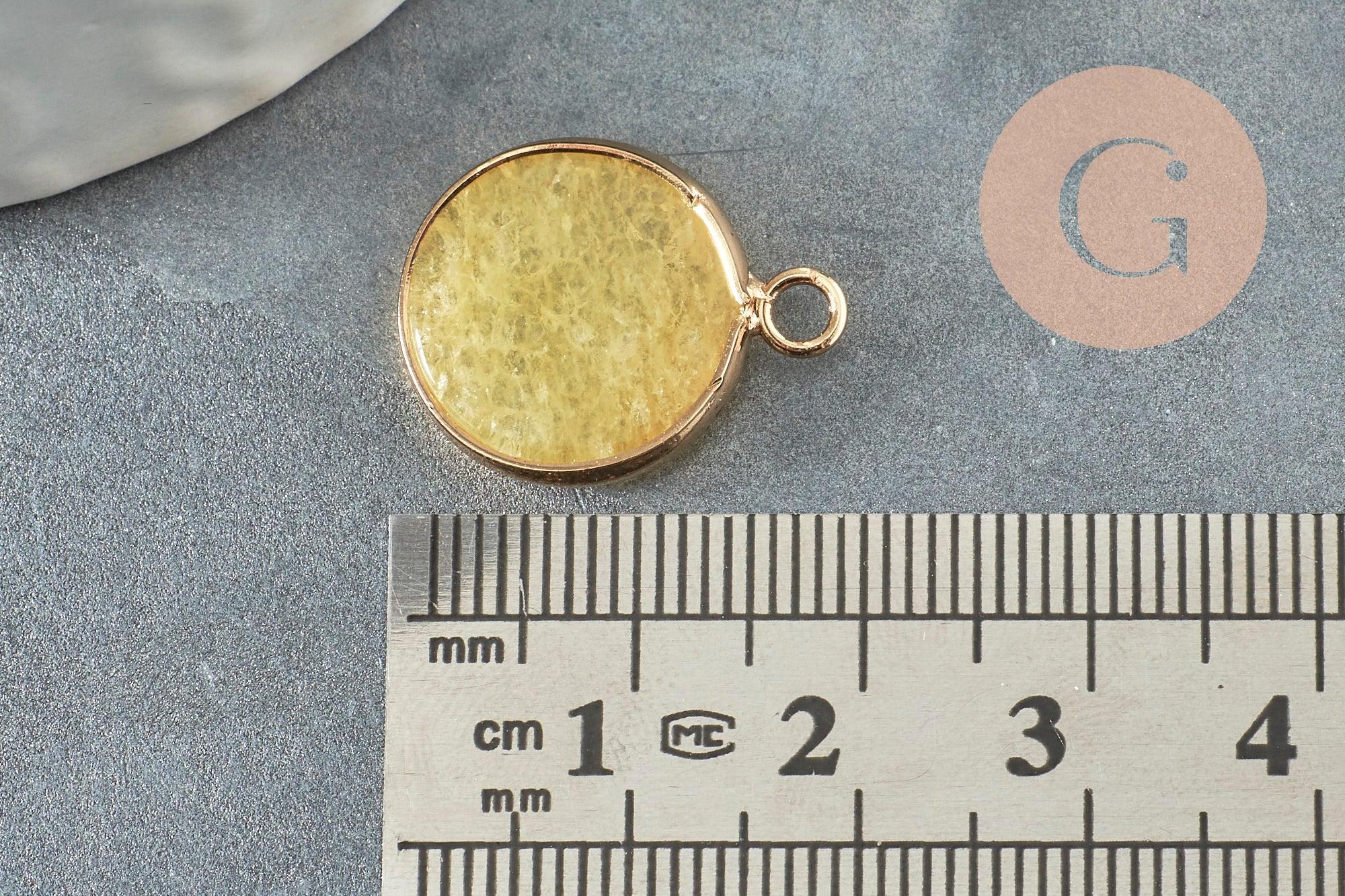 Pendentif rond jade naturel jaune 20.5mm, x1 (G2172)