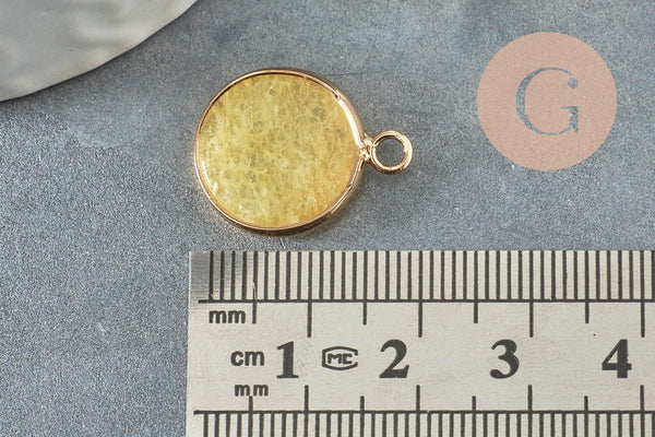 Pendentif rond jade naturel jaune 20.5mm ,pendentif pierre naturelle x1 G2172