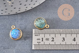 Pendentif rond labradorite naturelle sculptée argent 925 doré 18K 13mm, x1 (G10842)