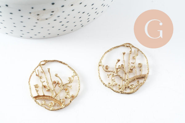 Pendentif rond laiton brut, breloque laiton brut, bijou laiton,pendentif laiton brut,32mm, x2 (G1907)