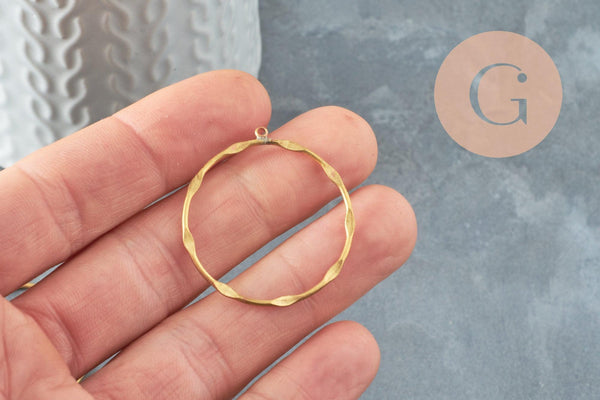 Pendentif rond laiton brut torsadé, Une breloque laiton brut pour créations bijoux laiton,24mm, X2 (G3212)