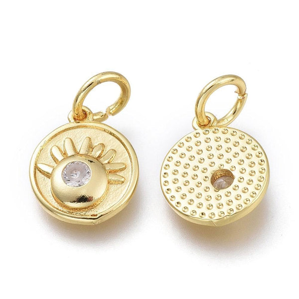 Pendentif rond laiton doré 18K émail oeil protecteur 10.7mm,x1 (G5648)