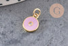 Pendentif rond laiton doré 18K émaillé et zircon 10mm, x1 (G3474)