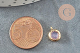 Pendentif rond laiton doré 24 carats cristal rose 10mm, x1 (G2183)