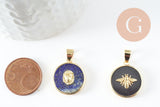 Pendentif rond lapis amazonite quartz rose 21.5mm, x1 (G3159)