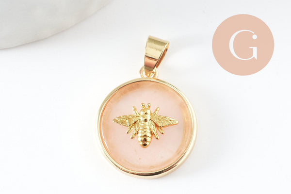 Pendentif rond lapis amazonite quartz rose, un pendentif pour la creation de bijoux pierre naturelle,21.5mm, x1 (G3159)