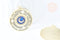 Pendentif rond lune bleu zamac doré 18k cristal zircon 27.5mm,sans nickel, pendentif chance, x1 G6683