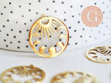 Pendentif rond lune et soleil acier 304 inoxydable doré 30mm, x1 (G6165)