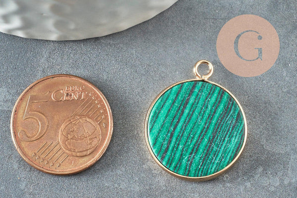 Pendentif rond malachite de synthèse,pendentif rond,26mm, x1 (G1933)