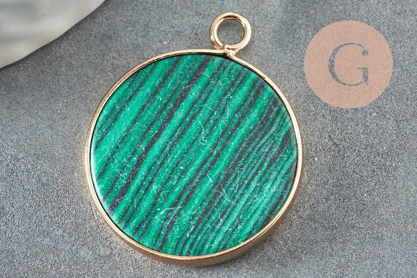 Pendentif rond malachite de synthèse,pendentif rond,26mm, x1 (G1933)