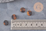 Pendentif rond marron acétate,perle acétate,connecteur plastique,10mm, x2 ou x10 (G2185)