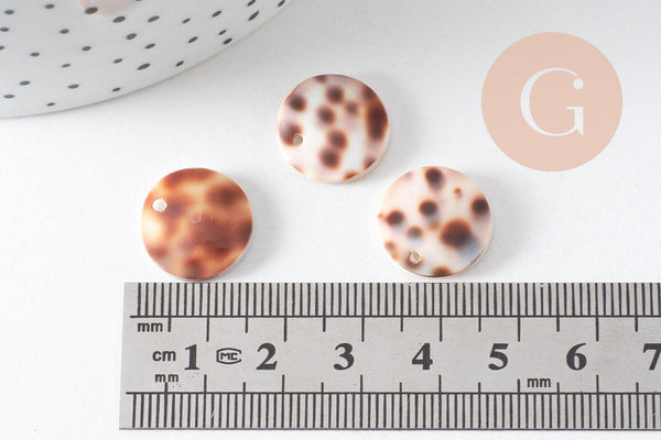 Pendentif rond nacre naturelle léopard 15mm, x1 (G4172)