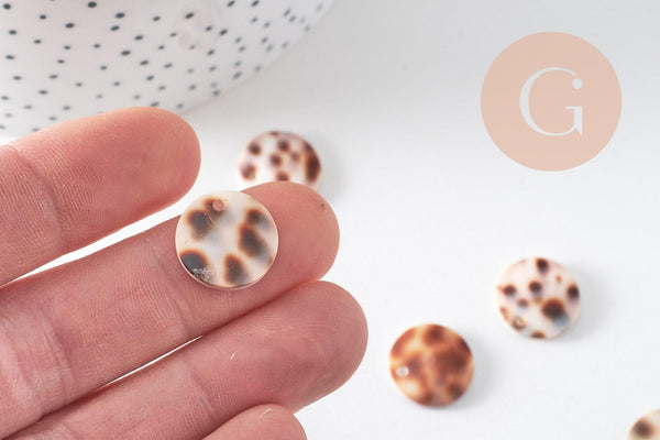 Pendentif rond nacre naturelle léopard 15mm, x1 (G4172)