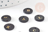 Pendentif rond nacre noire lettre, coquillage noir, pendentif initiale percé, 11mm, x1 (G0102)