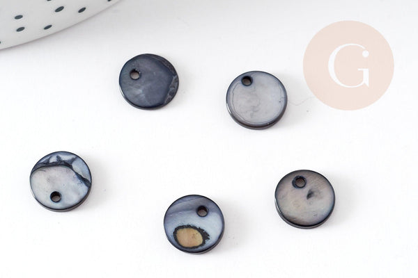 Pendentif rond nacre noire, pendentif coquillage, coquillage noir, 10mm, x10 (G1075)